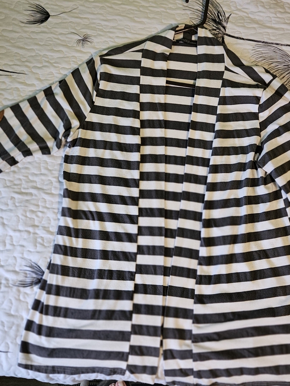 Zanzea Gray & White Striped Open-Front Cardigan Blazer